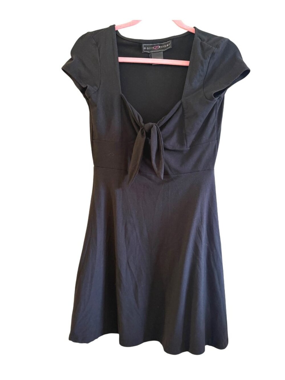 Polly & Esther Black Short-Sleeve Tie-Front A-Line Dress Size M Casual Sundress